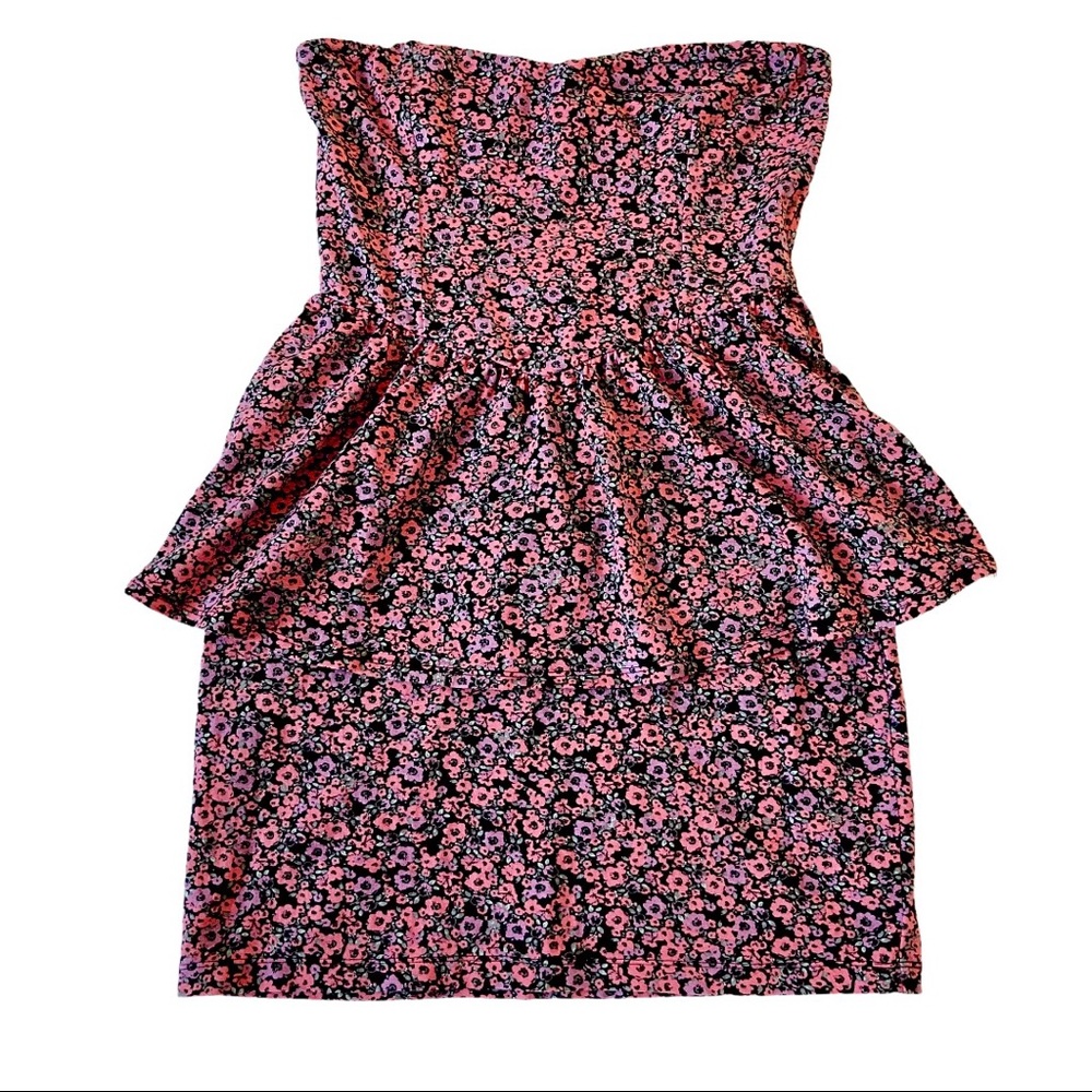 Black Poppy Strapless Floral Peplum Dress NWOT